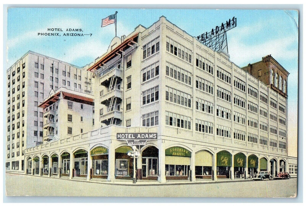 1947 Hotel Adams Building Street View Phoenix Arizona AZ Posted Vintage Postcard