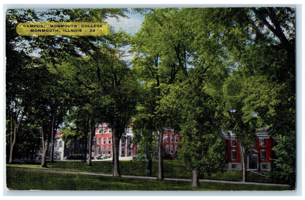 1952 Campus Monmouth College Building Trees Monmouth Illinois IL Posted Postcard