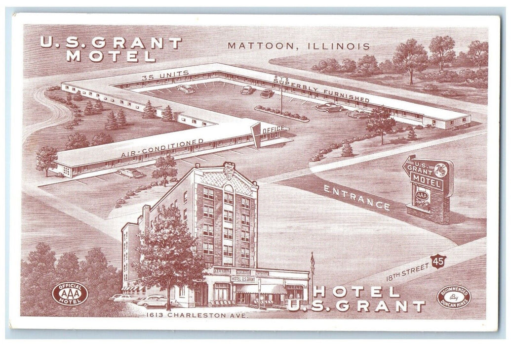 c1940 US Grant Motel Mattoon Multi-View Illinois IL Vintage Unposted Postcard