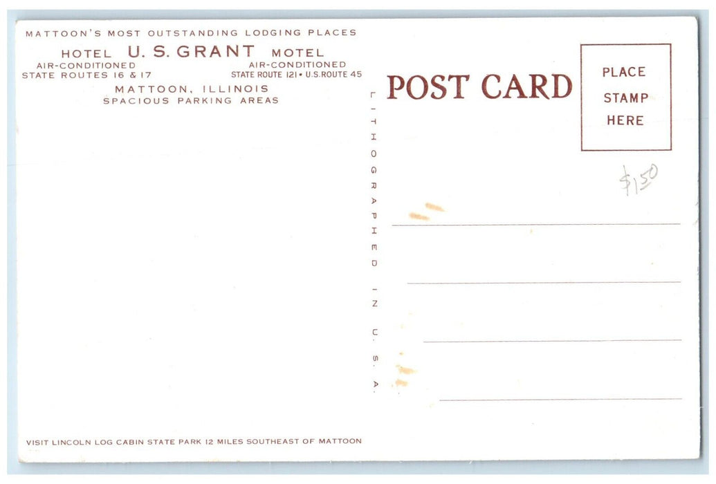 c1940 US Grant Motel Mattoon Multi-View Illinois IL Vintage Unposted Postcard