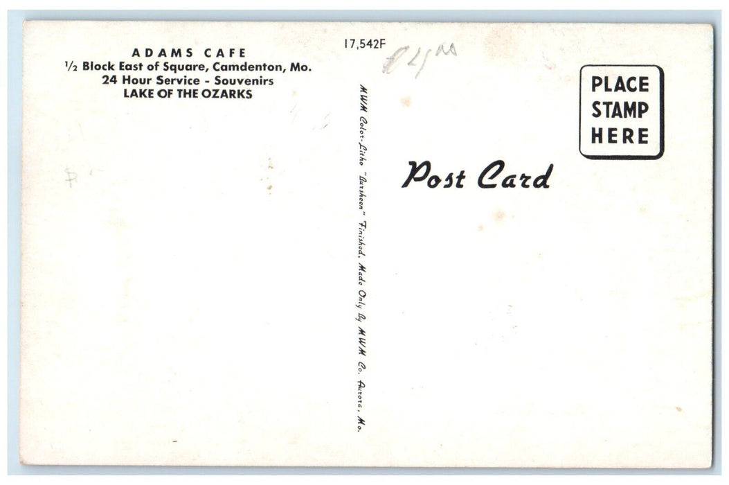 c1950's Adam's Cafe Barbq Roadside Camdenton Missouri MO Vintage Postcard