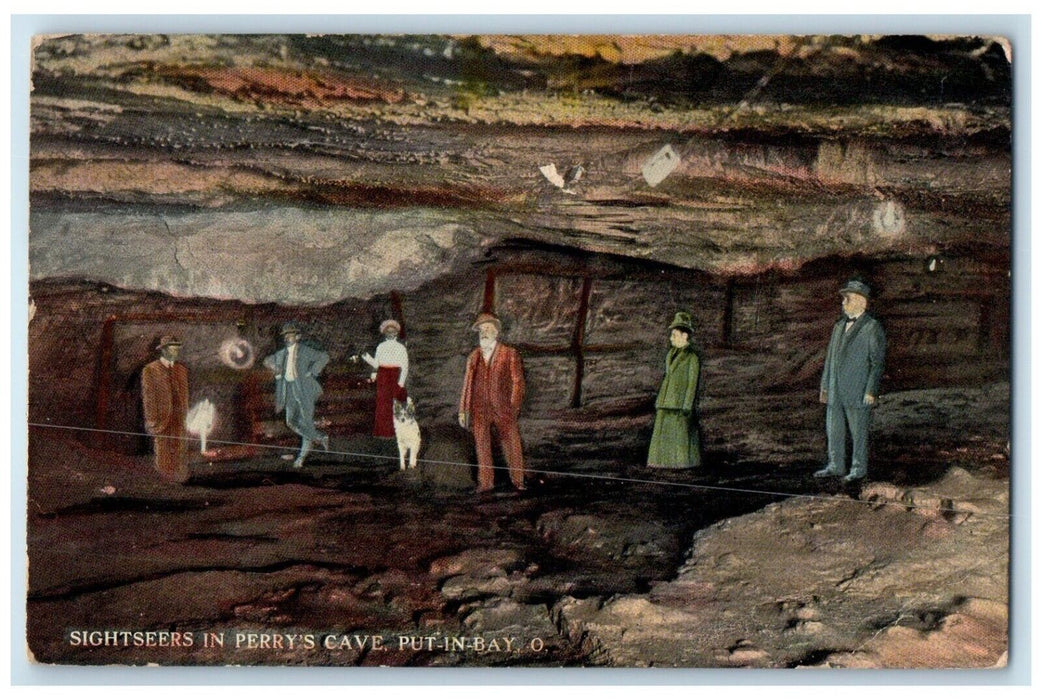 1913 Scenic View Sightseers Perry Cave Put-In-Bay Ohio Vintage Antique Postcard