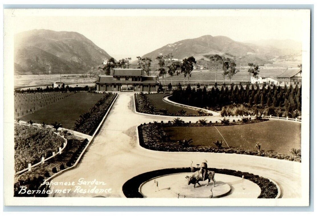 c1930's Bernheimer Japanese Garden View Los Angeles CA RPPC Photo Postcard