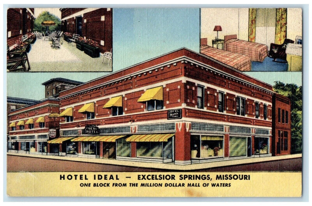 c1930's Hotel Ideal And Cafe Street View Excelsior Springs Missouri MO Postcard