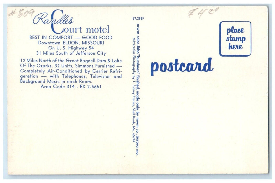 c1960's Randles Court Motel Restaurant Eldon Missouri MO Multiview Postcard