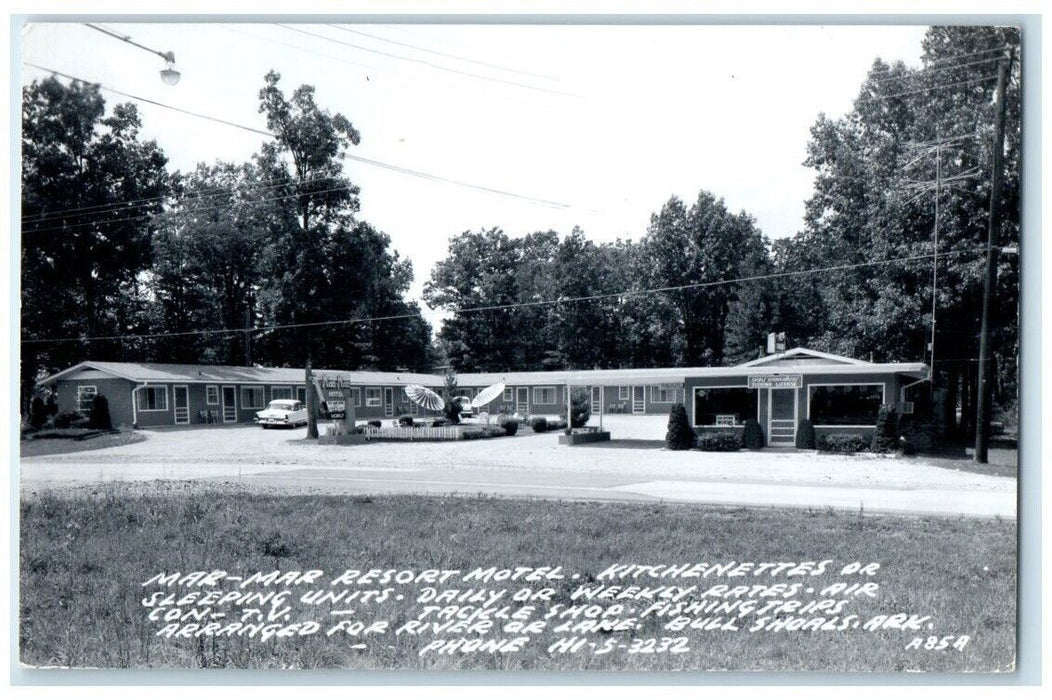 1966 Mar-Mar Resort Motel Tackle Shop View Bull Shoals AR RPPC Photo Postcard