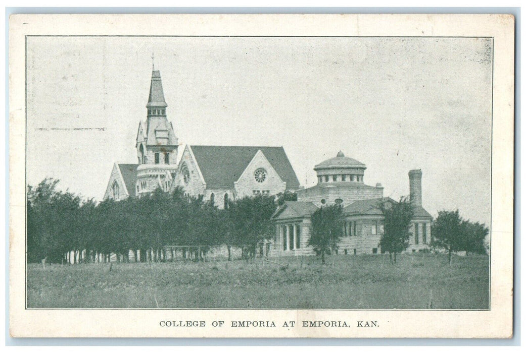 c1920 Exterior View College Emporia Building Field Trees Emporia Kansas Postcard