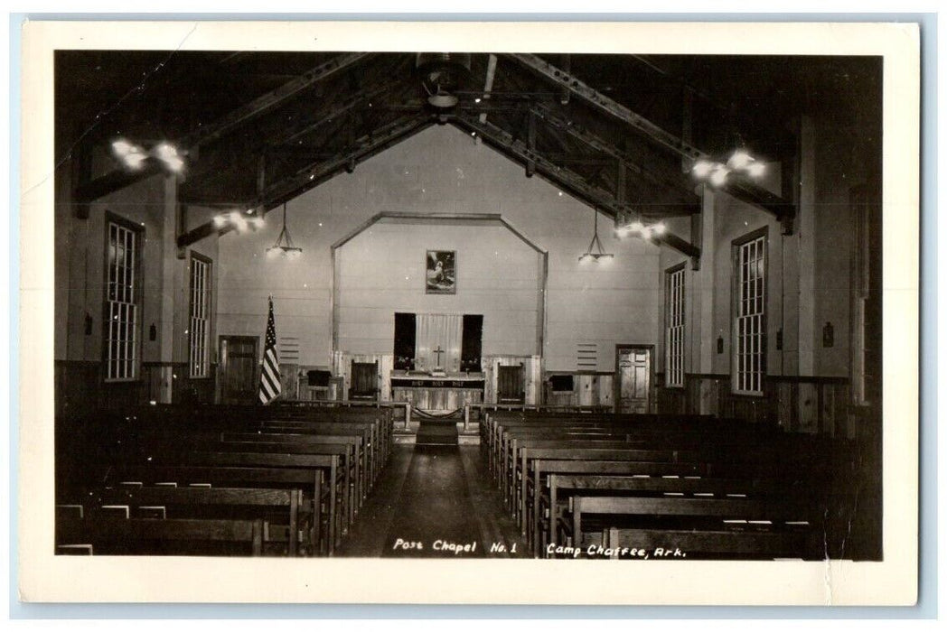 c1940's Post Chapel #1 Interior View Camp Chaffee AR RPPC Photo Postcard