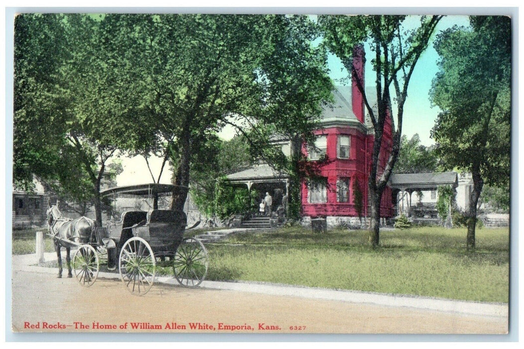 c1910 Red Rocks Home William Allen White Horse Carriage Emporia Kansas Postcard