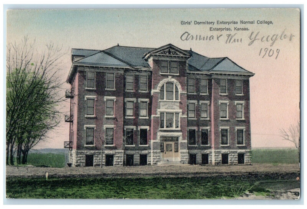 c1909 Girls' Dormitory Enterprise Normal College Enterprise Kansas KS Postcard
