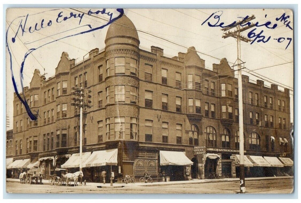 1907 Paddock Opera House Street View Beatrice Nebraska NE RPPC Photo Postcard