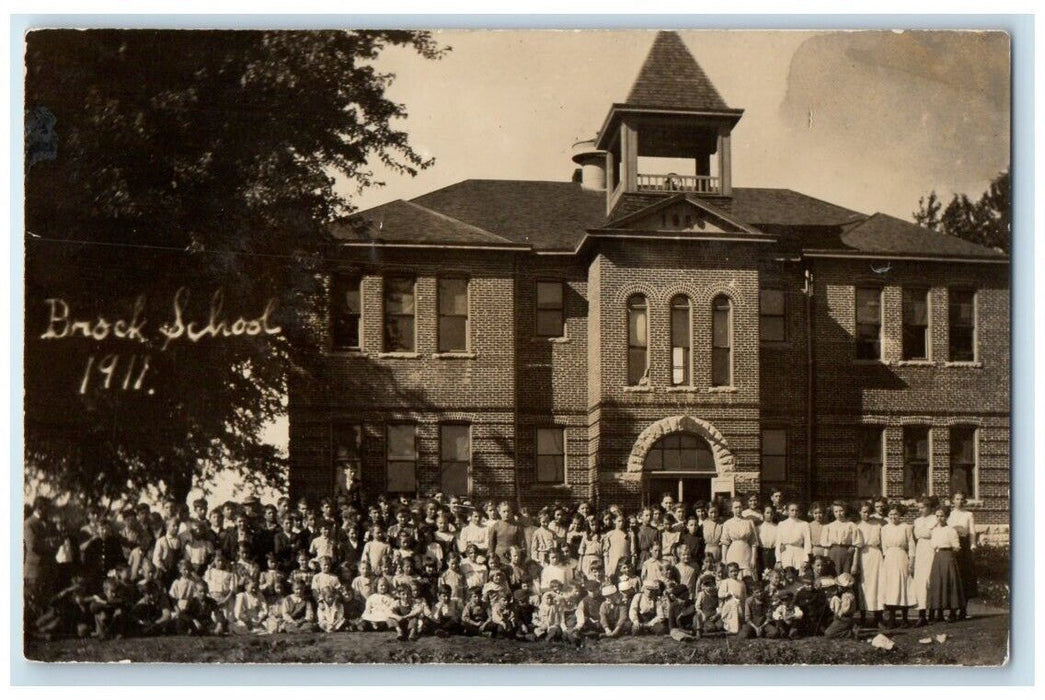1911 School Building Students Teachers Children Brock NE RPPC Photo Postcard