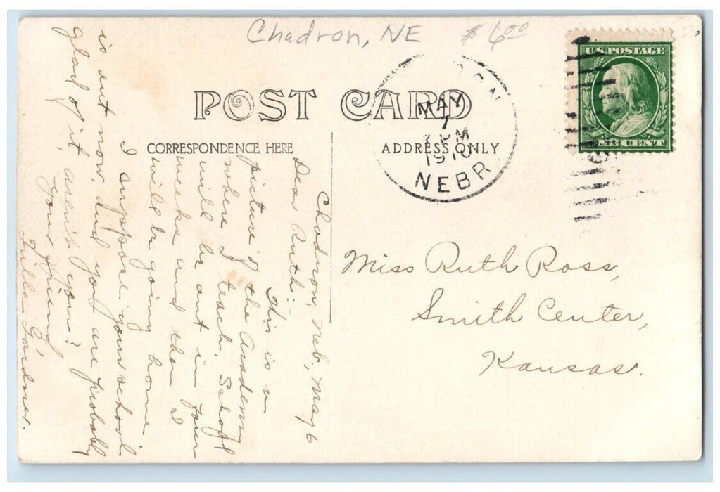 1910 School Academy Building View Chadron Nebraska NE RPPC Photo Postcard