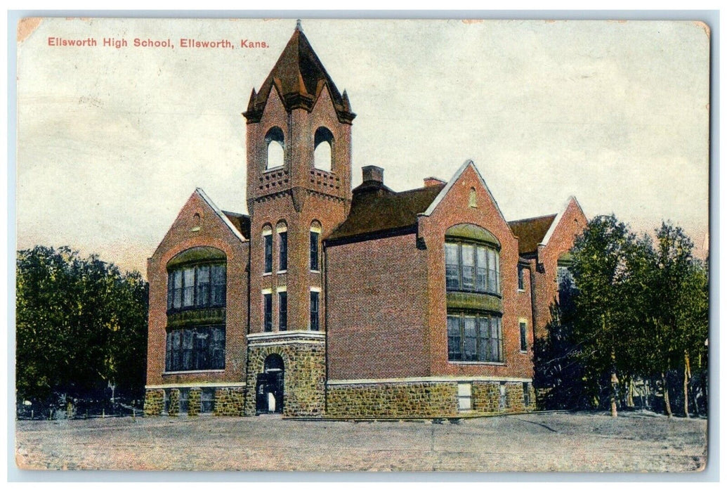 1909 Exterior View Ellsworth High School Building Ellsworth Kansas KS Postcard