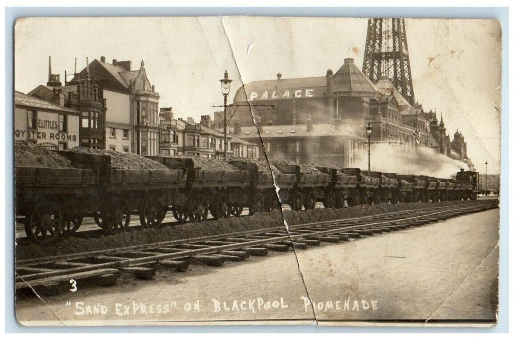 c1910's Sand Express Railroad Blackpool Promenade England RPPC Photo Postcard