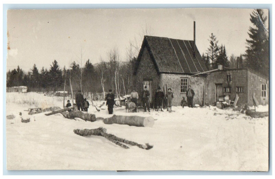 c1910's Small Maine Sawmill Logs In Winter RPPC Photo Unposted Antique Postcard