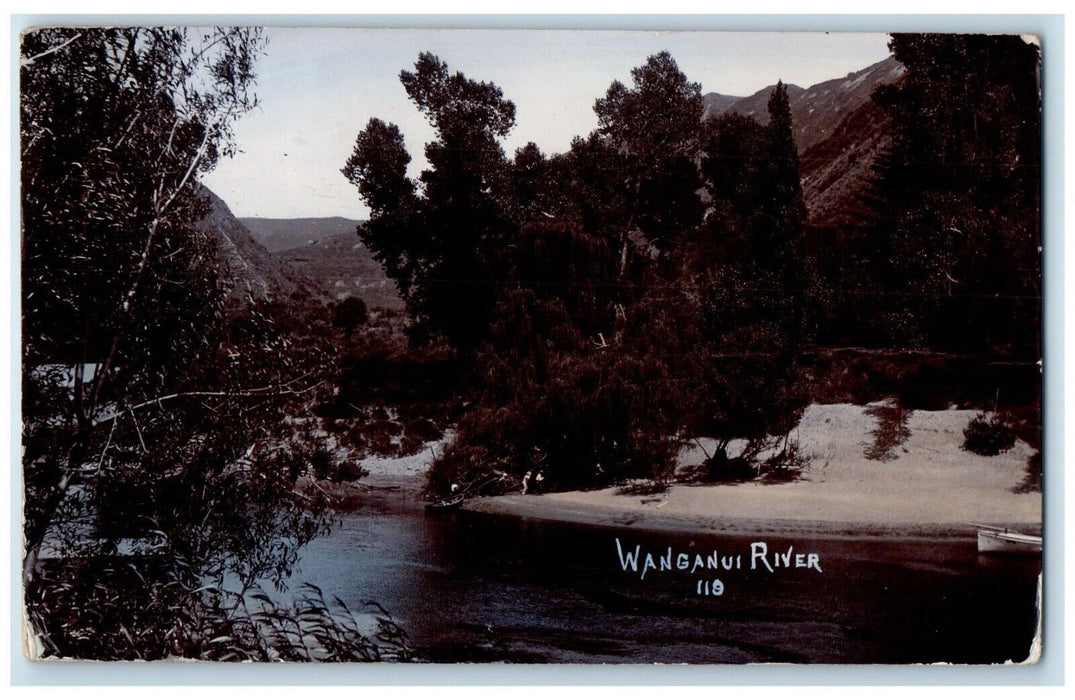 1907 View Of Wanganui River New Zealand Seattle WA Tinted RPPC Photo Postcard