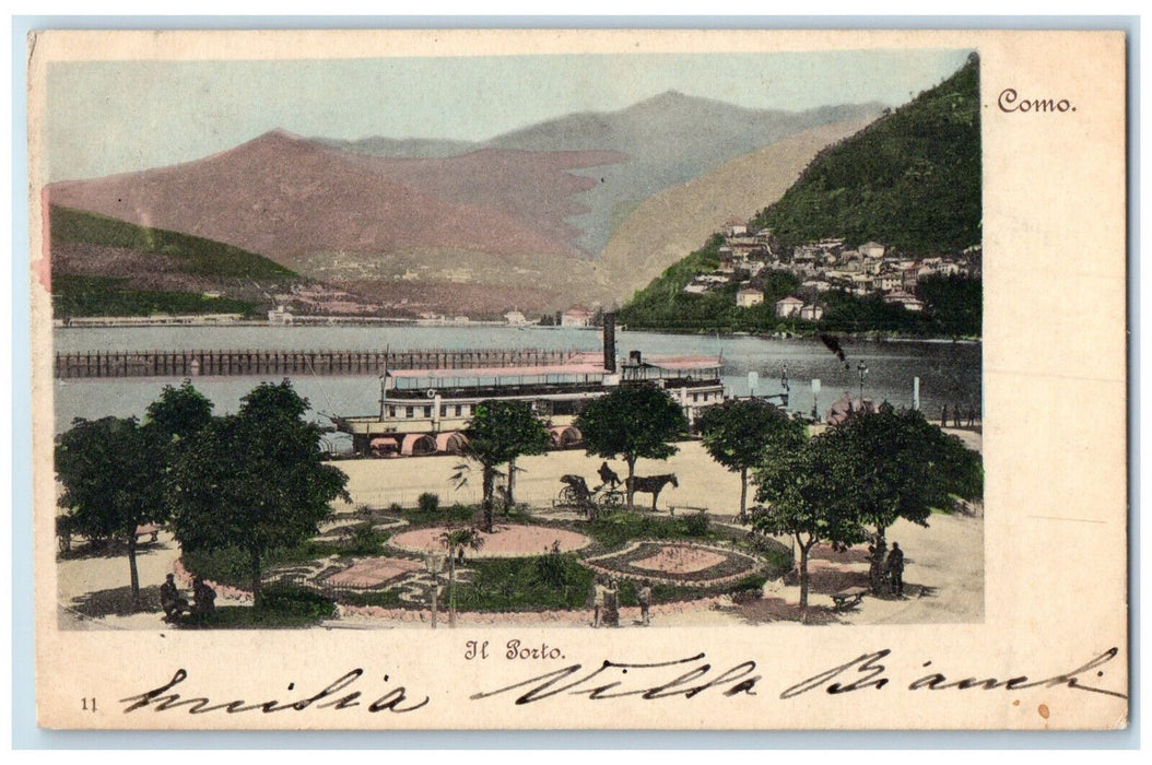 c1905 View of Boat Landing Park Il Porto Como Italy Antique Postcard
