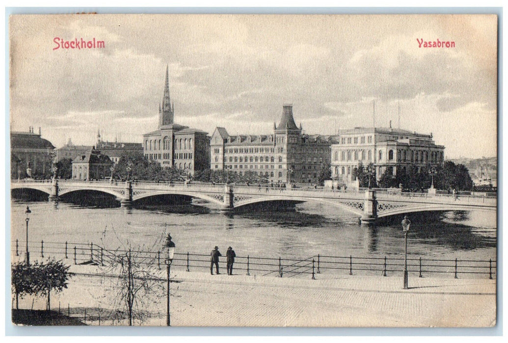 1913 View of Buildings Bridge River Vasabron Stockholm Sweden Antique Postcard