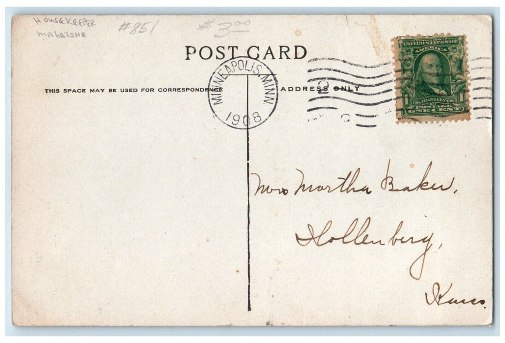 1908 Vandecatus Sailboat Housekeeper Magazine Minneapolis Minnesota MN Postcard