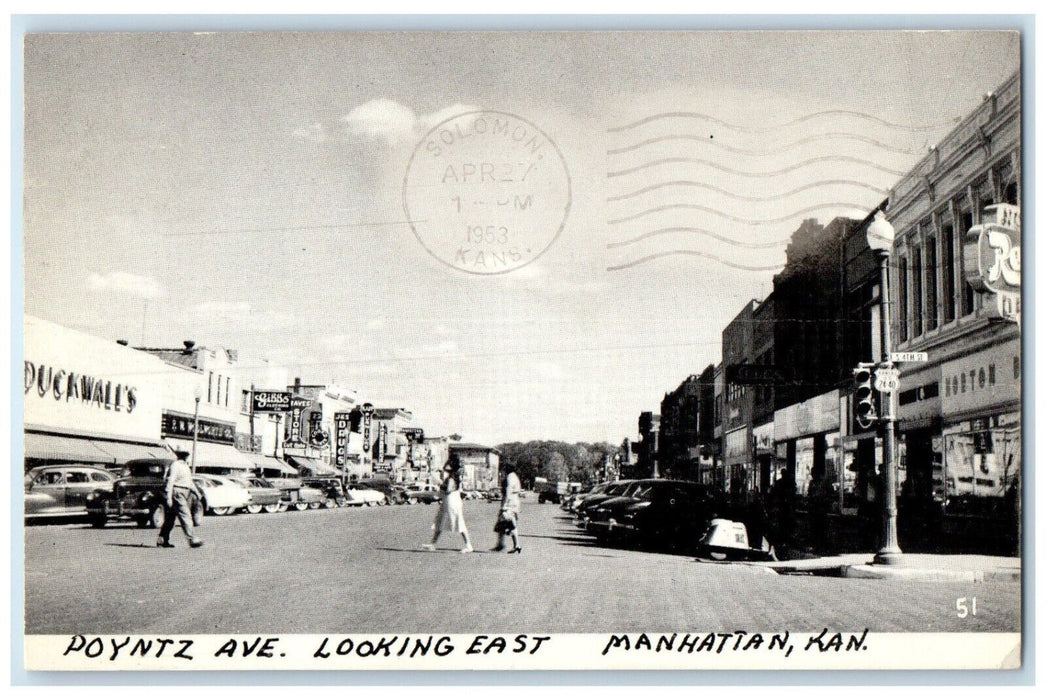 1953 Poyntz Ave. Looking East Exterior Building Store Manhattan Kansas Postcard