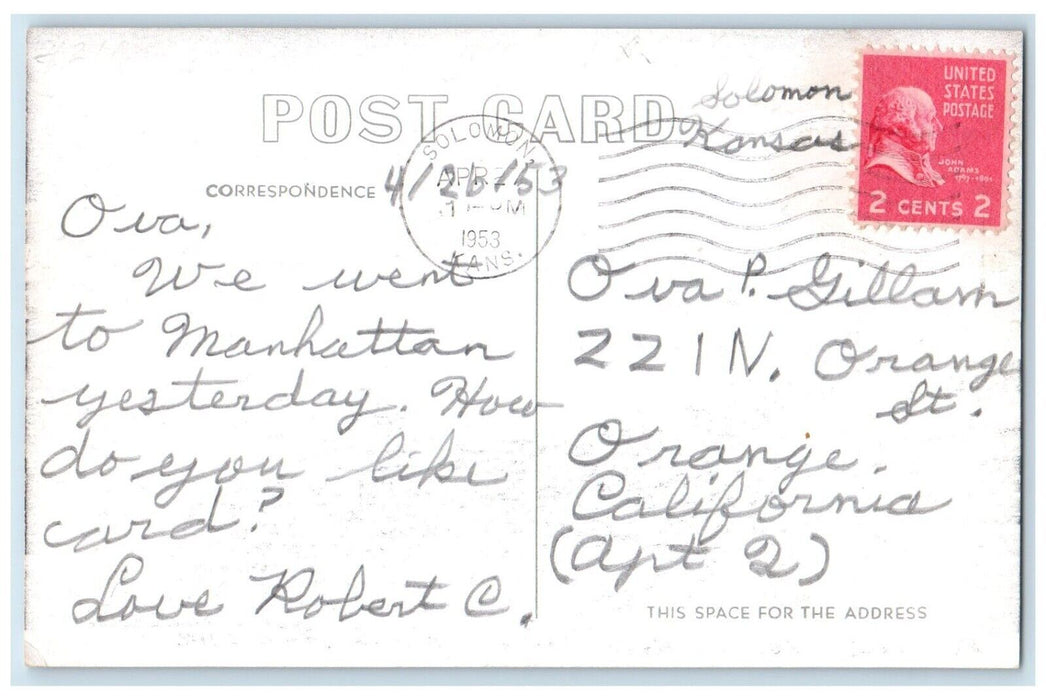 1953 Poyntz Ave. Looking East Exterior Building Store Manhattan Kansas Postcard