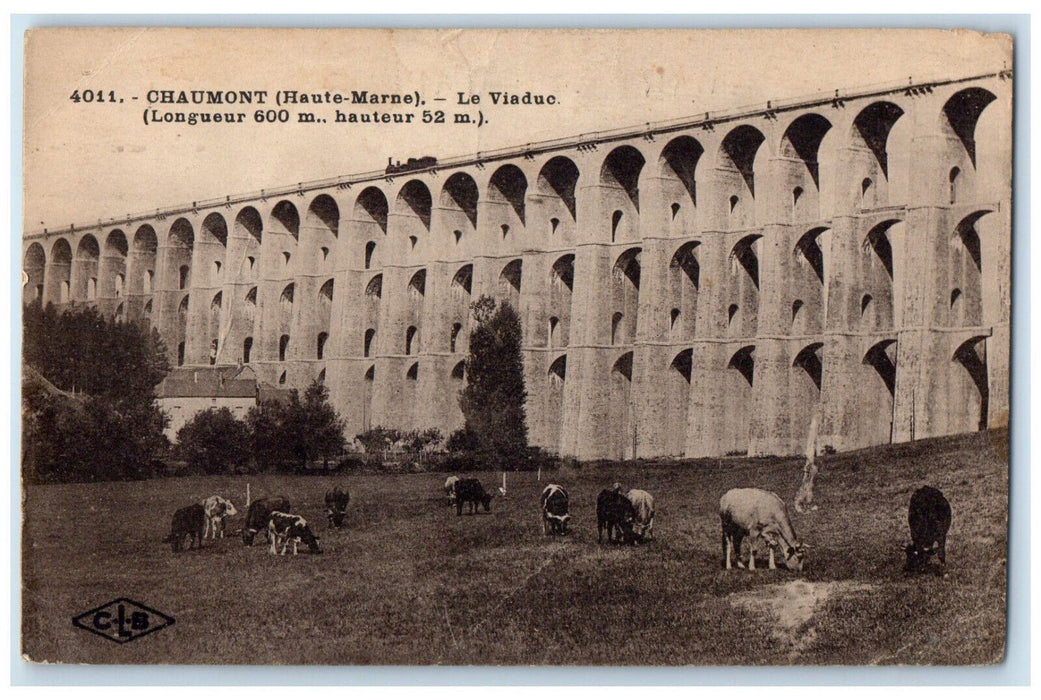 1931 Animals in Front of Le Viaduc Haute-Marne Chaumont France Postcard