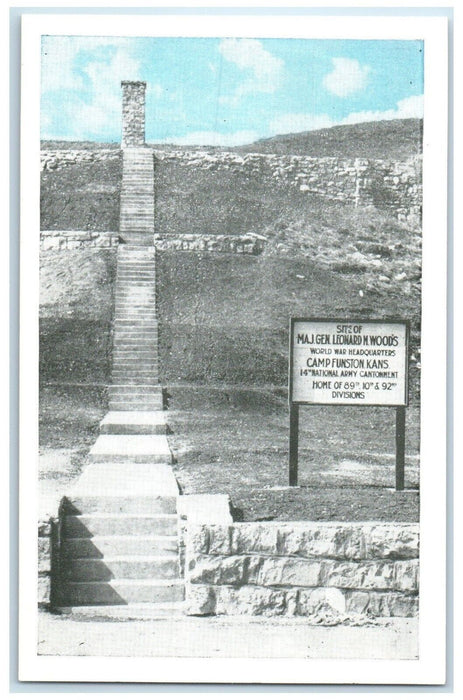 c1920 Maj Gen Leonard Woods Camp World War Headquarters Funston Kansas Postcard