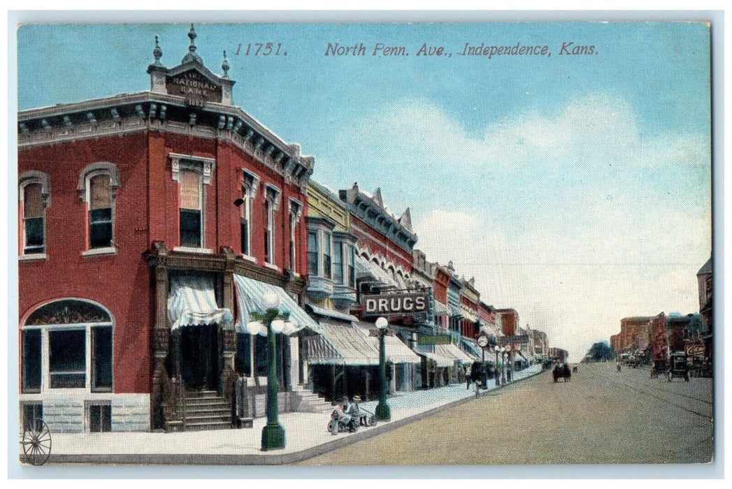 c1910 North Penn. Avenue Store Exterior Building Independence Kansas KS Postcard