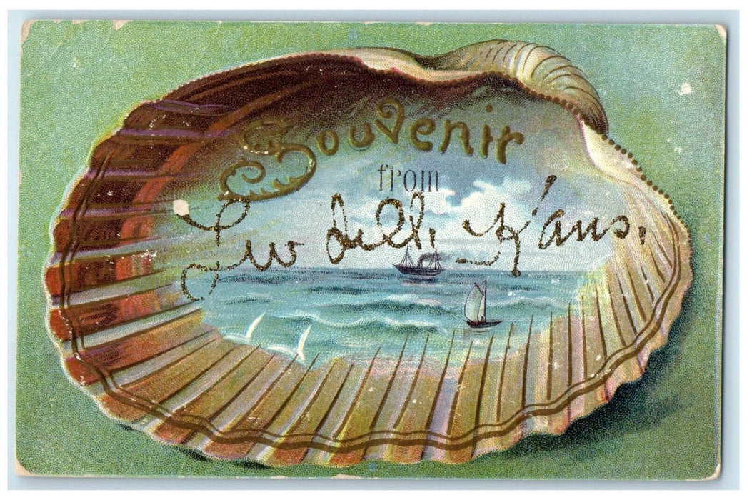 c1910 Souvenir From Ludell Kansas Clam Embossed Glitter Vintage Antique Postcard