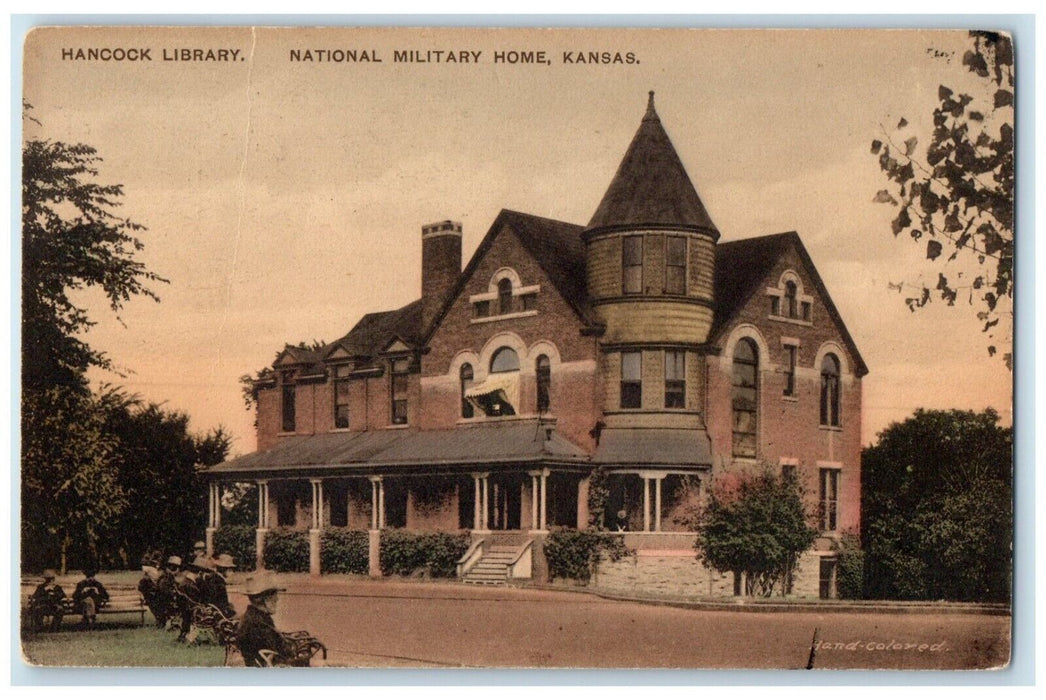 1917 Exterior Building National Military Home Kansas KS Hancock Library Postcard