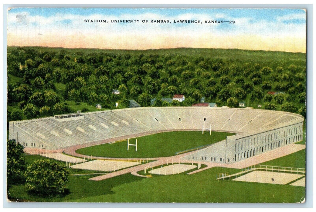 1940 Stadium University Kansas Football Lawrence Kansas Vintage Antique Postcard