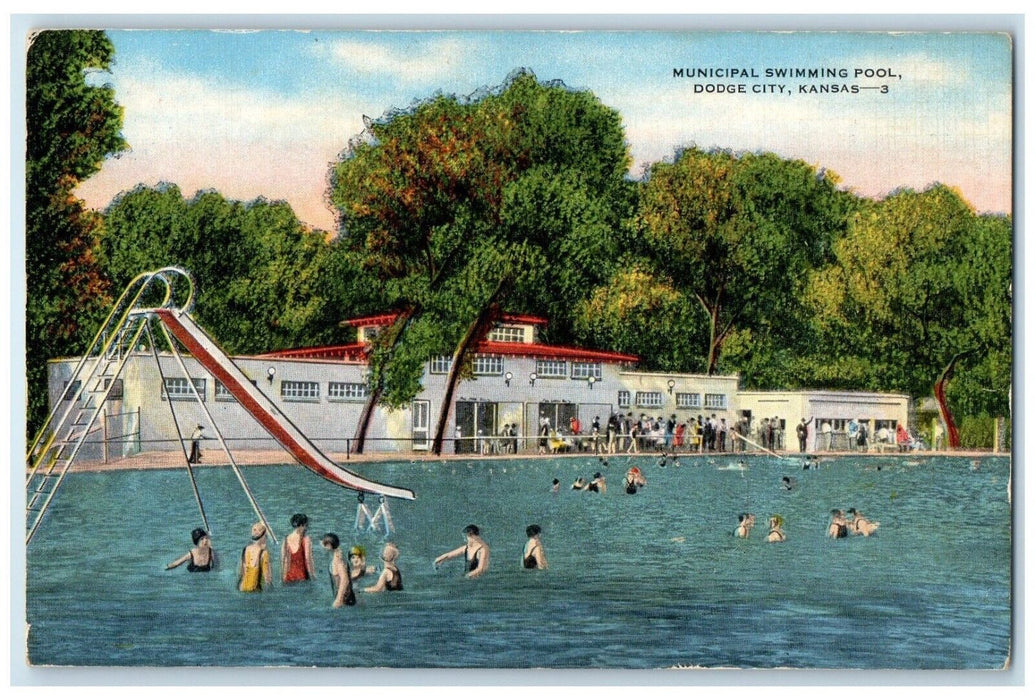 c1940 Bathing Municipal Swimming Pool Dodge City Kansas Antique Vintage Postcard