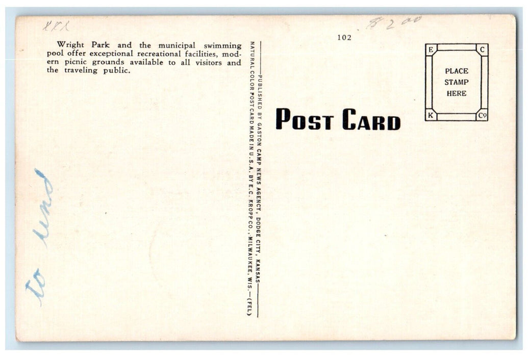 c1940 Bathing Municipal Swimming Pool Dodge City Kansas Antique Vintage Postcard