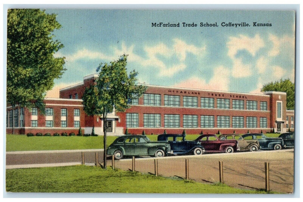 c1940 McFarland Trade School Classic Cars Coffeyville Kansas KS Vintage Postcard