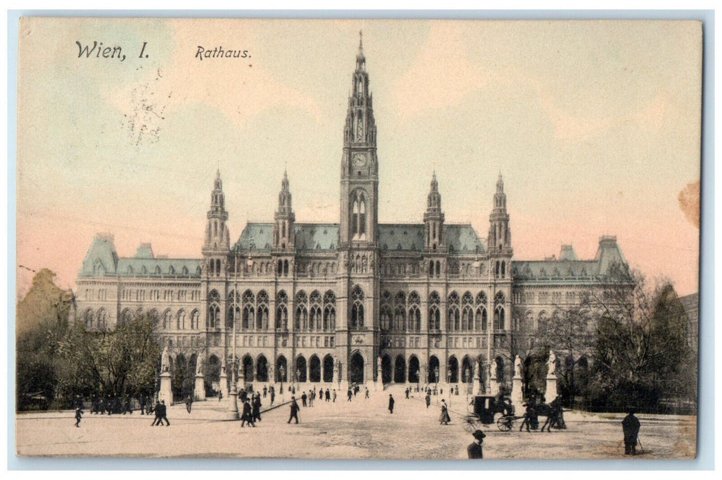 c1910 Crowd Scene Entrance to Rathaus Vienna 1 Austria Antique Posted Postcard
