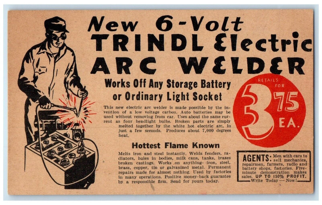 New 6 Volt Trindl Electric Arc Welder Products Chicago IL Advertising Postcard