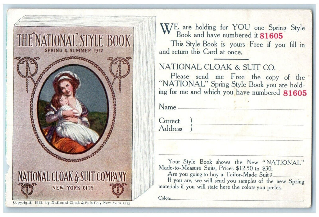 National Cloak & Suit Company Style Book New York City NY Advertising Postcard