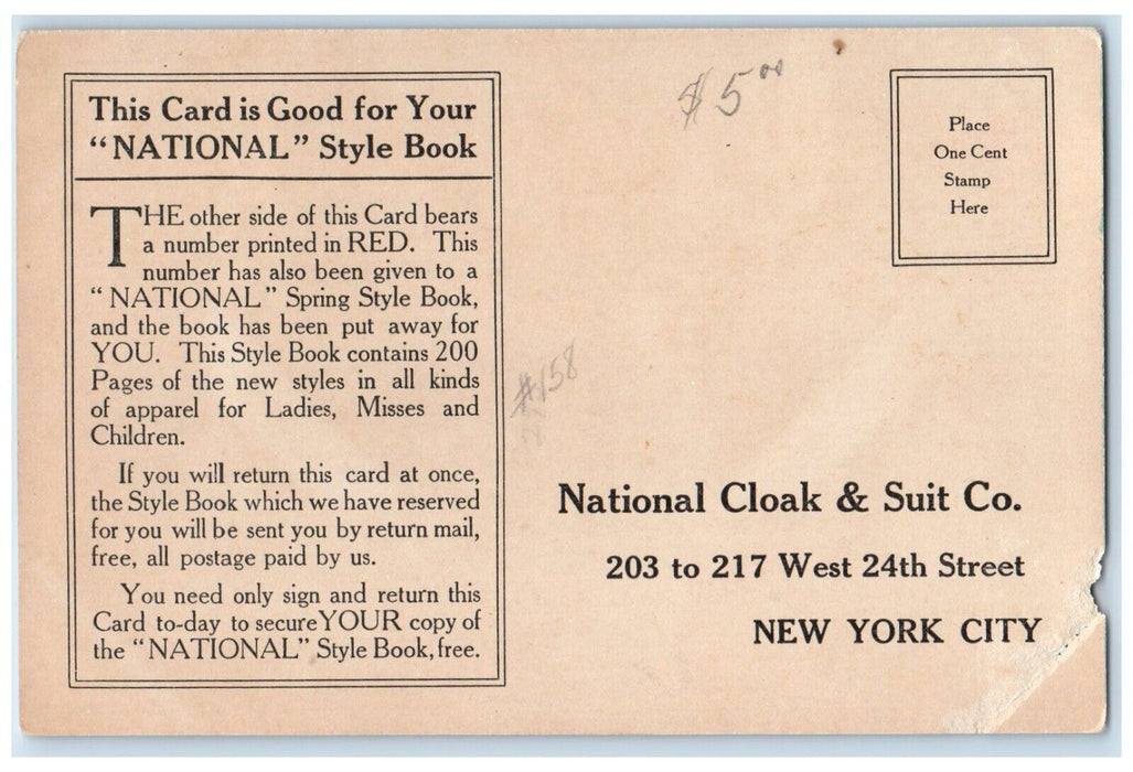 National Cloak & Suit Company Style Book New York City NY Advertising Postcard