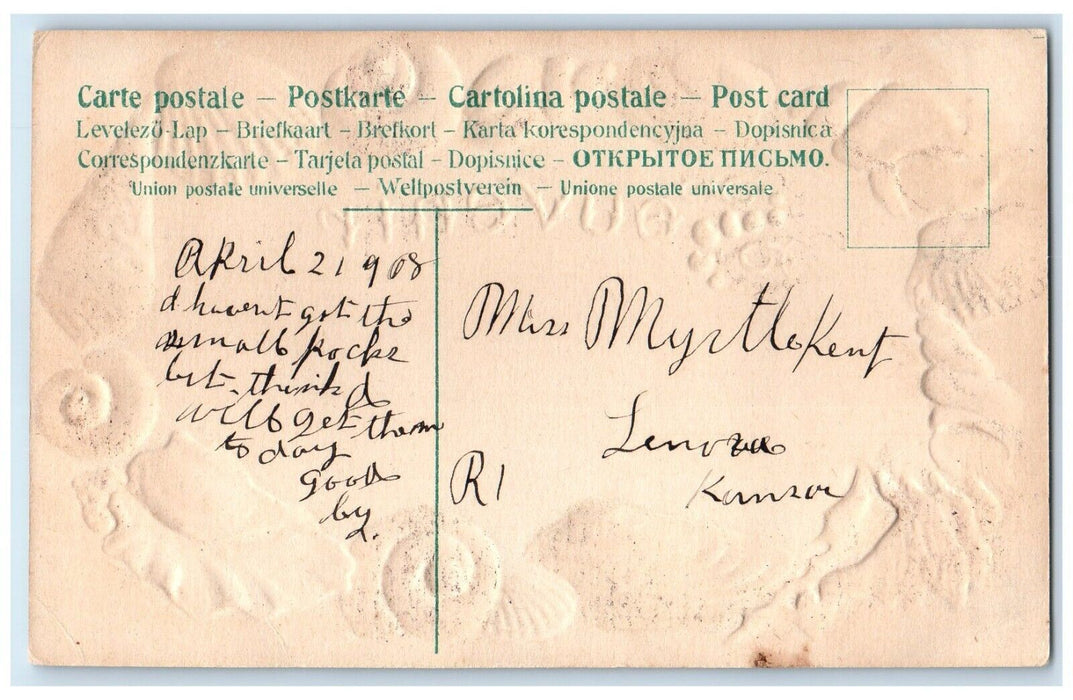 c1910 Souvenir From Lenora Kansas KS Clams Seashells Embossed Glitter Postcard