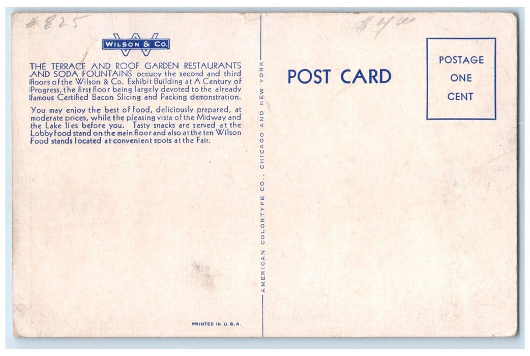 The Wilson & Co. Terrace Roof Garden Restaurant And Soda Fountains Postcard