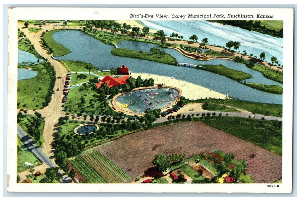 c1940 Birds-Eye View Carey Municipal Park Hutchinson Kansas KS Vintage Postcard
