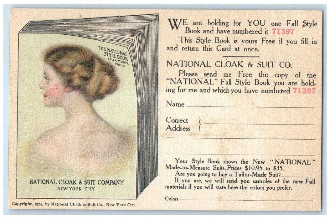 National Cloak & Suit Co. Style Book New York City NY Advertising Postcard