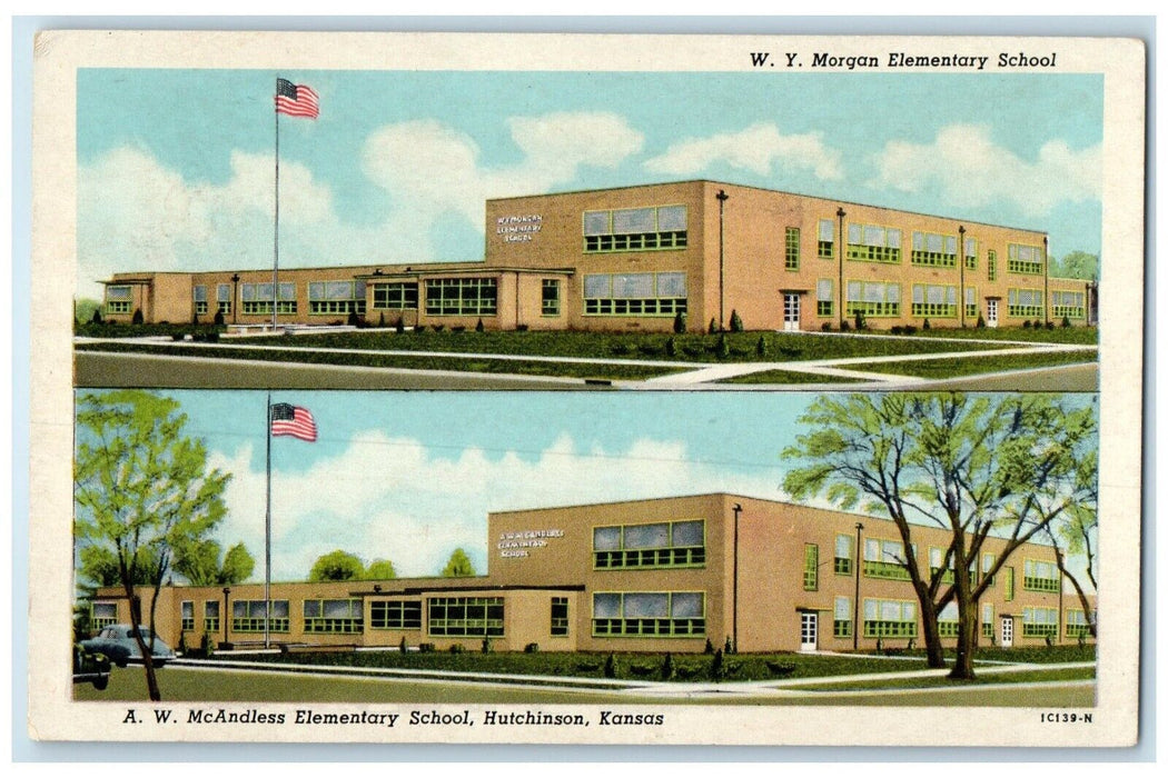 1954 W.Y. Morgan Elementary School Exterior Building Hutchinson Kansas Postcard
