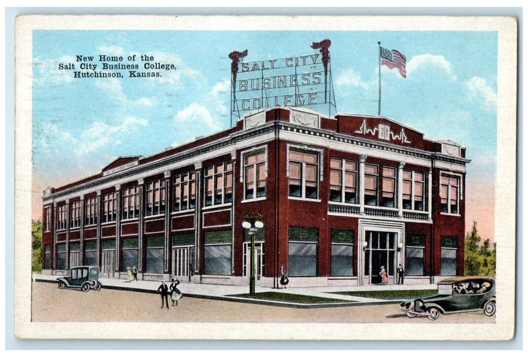 1919 New Home Salt City Business College Exterior Hutchinson Kansas KS Postcard