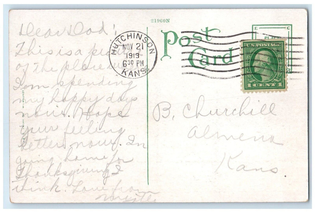 1919 New Home Salt City Business College Exterior Hutchinson Kansas KS Postcard
