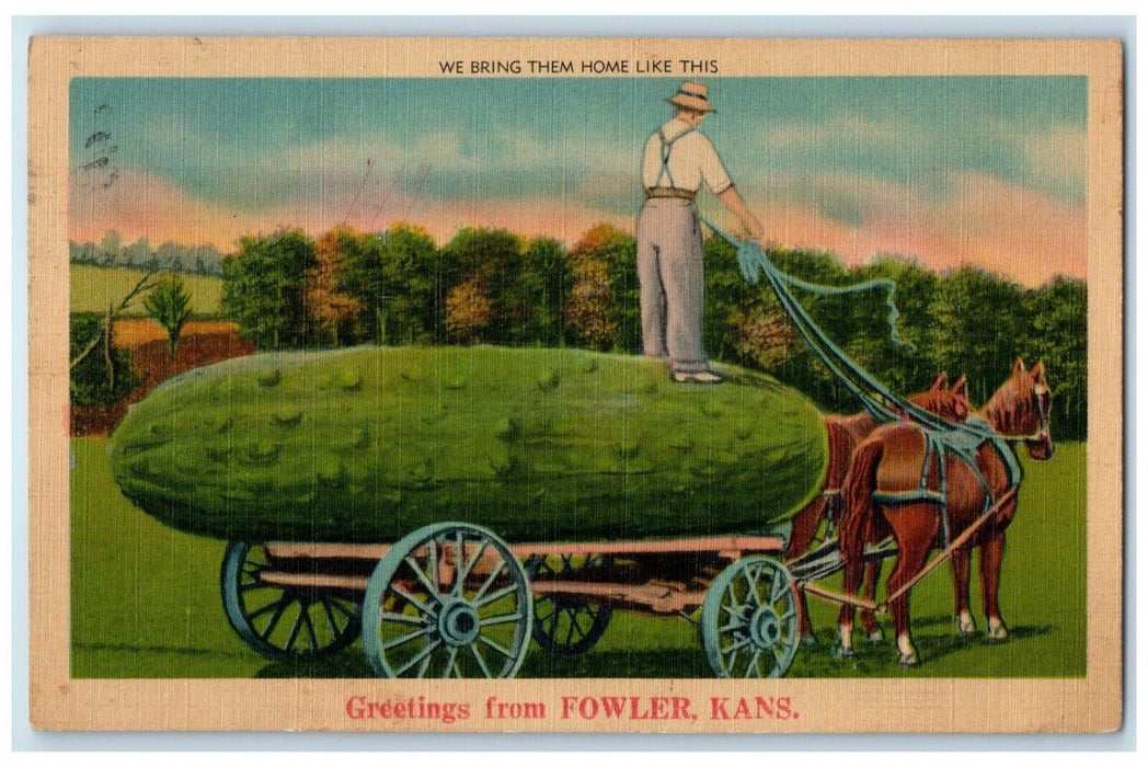 1944 Greetings From We Bring Them Home Like This Fowler Kansas Vintage Postcard