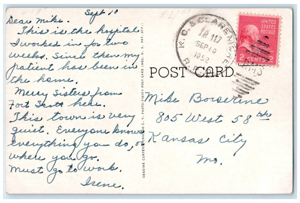 1952 St. Margarets Mercy Hospital Exterior Building Fredonia Kansas KS Postcard