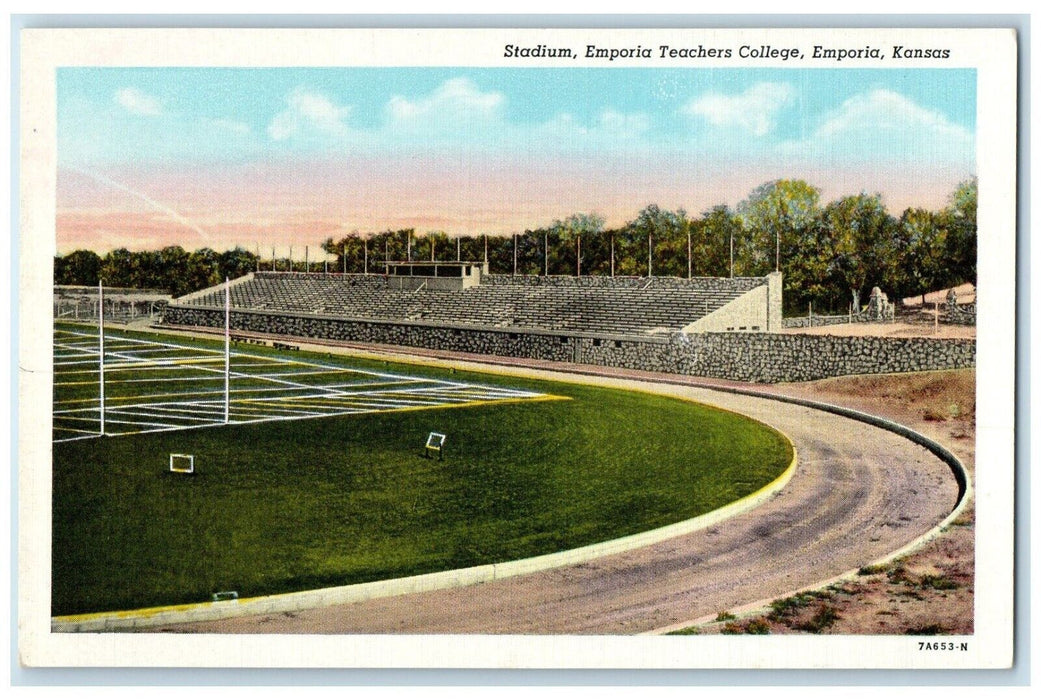 c1940 Stadium Emporia Teachers College Exterior Bleacher Emporia Kansas Postcard