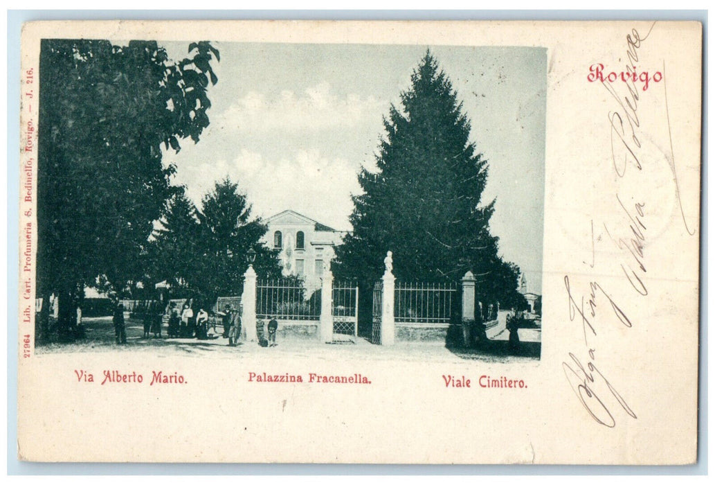 c1905 Via Alberto Mario Palazzina Racanella Avenue Cemetery Italy Postcard